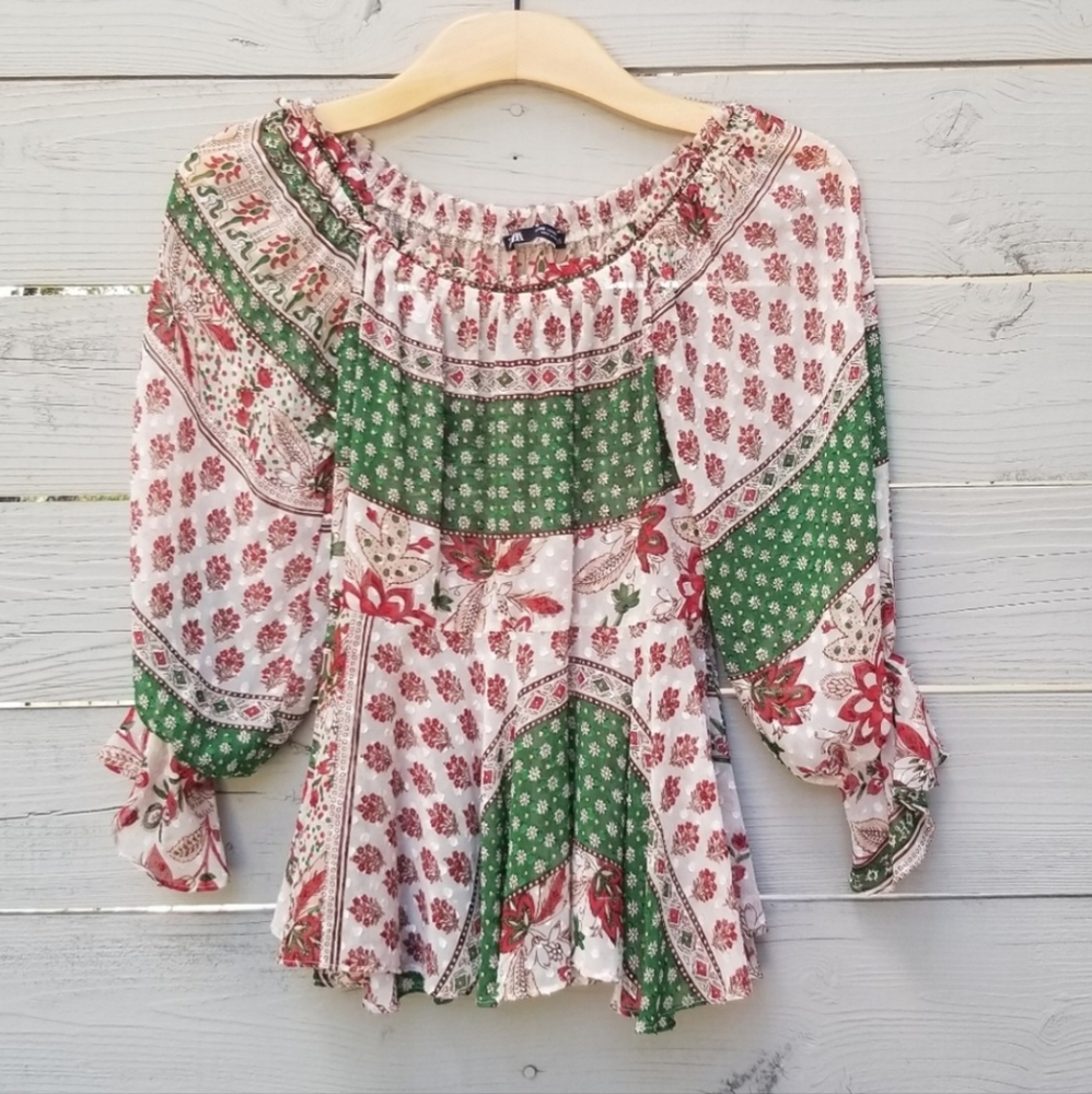 Zara Boho Floral Patchwork Top XS